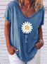 Be Kind Flower Daisy V Neck Boho Floral Short sleeve tops