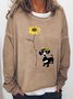Sunflower Dog Print Round Neck Long Sleeve Sweatershirt