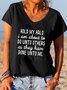 Funny text print v-neck short sleeve T-shirt