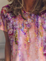 Floral Gradient Print Crew Neck Short Sleeve T-Shirt