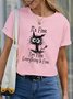I Am Fine Everything Is Fine Slogan T-Shirt Cat Cotton Short Sleeve Crew Neck Shirt Top