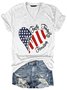 American Flag Print Faith Family Freedom Letter Casual Short Sleeve T-Shirt