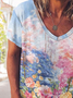 Casual Floral Print V-Neck Short Sleeve T-shirt