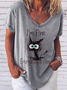 Am Fine Everything Is Fine Cat Print Shirts&Tops