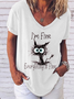 Am Fine Everything Is Fine Cat Print Shirts&Tops