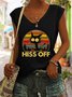 Hiss Off Funny Cat Print V-Neck Tank Top