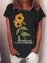 Stand Tall Face the Sun Sunflower Letter Casual Short Sleeve Tops