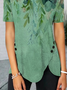 Floral Printed Vintage Short Sleeve Crew Neck Summer Green Shirt Top