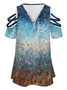 Casual Abstract Gradient Print V-Neck Short Sleeve Top