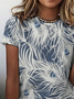 Casual Simple Feather Print Crew Neck T-Shirt