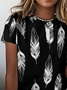 Casual Simple Feather Print Crew Neck Short Sleeve T-Shirt