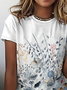 Casual Abstract Plant Print Crew Neck Short Sleeve T-Shirt