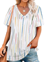 Casual Striped Funny Print Short Sleeve T-Shirt