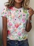 Casual Simple Floral Print Crew Neck T-Shirt