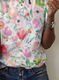 Casual Simple Floral Print Crew Neck T-Shirt