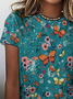 Casual Vintage Floral Print Crew Neck T-Shirt