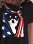 American Flag Chihuahua Print Crew Neck T-shirt
