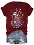 Womens Flower Print Casual Short Sleeve T-Shirt