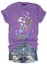 Womens Flower Print Casual Short Sleeve T-Shirt