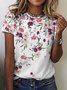 Womens Flower Print Casual Short Sleeve T-Shirt