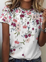 Womens Flower Print Casual Short Sleeve T-Shirt