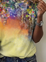 Casual Abstract Floral Gradient Print Crew Neck T-Shirt