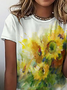 Casual Simple Sunflower Print Crew Neck T-Shirt