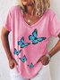 Womens Fancy Butterfly Print V Neck Casual T-Shirt