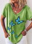Womens Fancy Butterfly Print V Neck Casual T-Shirt