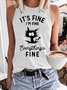 Womens It's Fine I'm Fine Everything Is Fine Funny Cat Sarcastic Tank & Cami