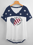 Women Star Faith FreedomLoose Simple America Flag T-Shirt