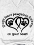 Women Funny Dogs Leave Paw prints Forever On Your Heart Simple V Neck Cotton-Blend T-Shirt