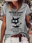 Womens Funny Four Moods Black Cat Crew Neck Casual T-Shirt
