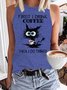 Womens Funny Coffee Letter Black Cat Casual Crew Neck Tanks Top