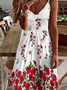 Womens Casual Floral V Neck Dress