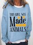 Women Dog Animal Printing Casual Loose Crew Neck Sweatshirt