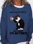 Women Cat Printing Loose Text Letters Casual Sweatshirts