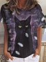 omen Funny Black Cat in the Night Loose Simple T-Shirt