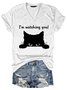 Women Black Cat Printing Cotton-Blend Regular Fit Animal T-Shirt