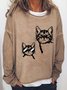 Women Cat Printing Animal Crew Neck Sweatshirts