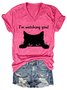 Women Black Cat Printing Cotton-Blend Regular Fit Animal T-Shirt