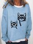 Women Cat Printing Animal Crew Neck Sweatshirts