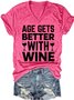Womens Funny Alcohol Letters Casual V Neck T-Shirt