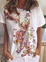 Women Floral Cat Printing Casual Floral T-Shirt