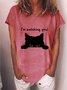 Women Cat Letter Printing Casual Cotton-Blend Cat T-Shirt