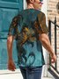 Men Fire Fly Dragon Galaxy Print Loose Animal Crew Neck T-Shirt