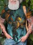 Men Fire Fly Dragon Galaxy Print Loose Animal Crew Neck T-Shirt