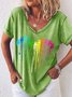 Womens Colorful Paw Print Crew Neck T-Shirt