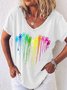 Womens Colorful Paw Print Crew Neck T-Shirt