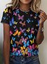 Womens Butterfly Print Casual Crew Neck T-Shirt